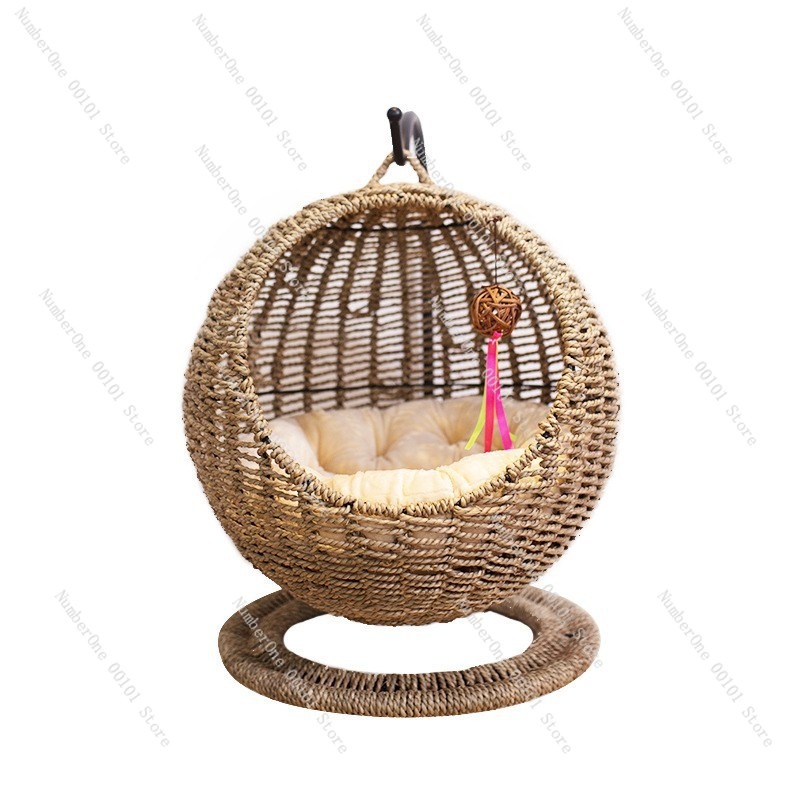 Pet Beds - Rattanowy wiszący kosz dla kota, okrągłe,