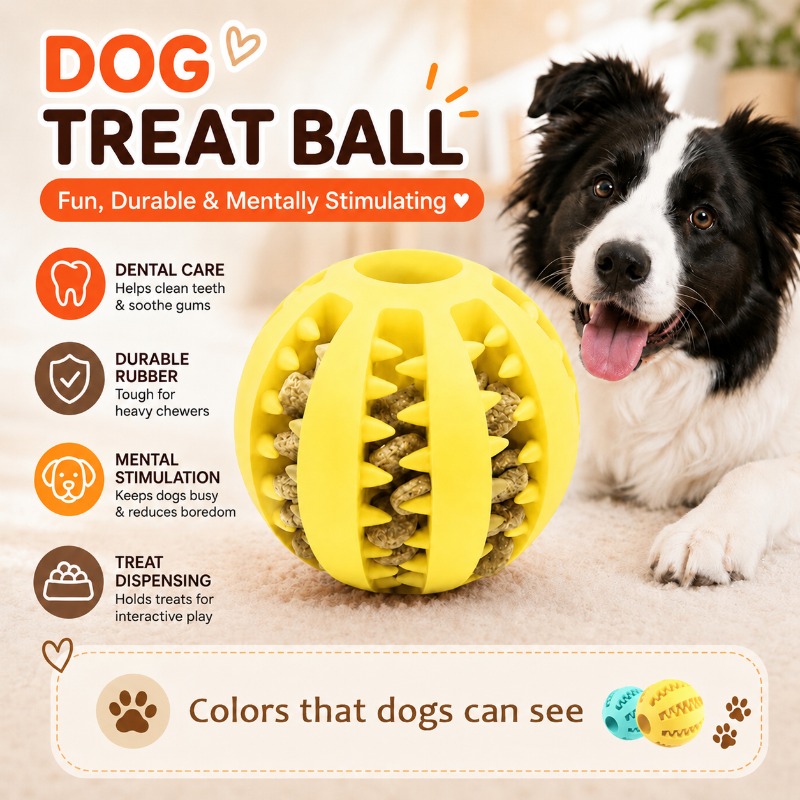Rubber Treat Dispensing Dog Toy - 1 szt. Piłka na smakołyki dla