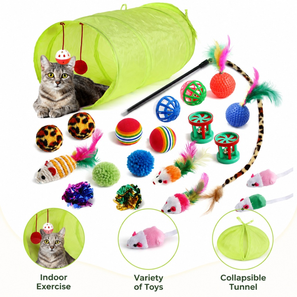Catnip Interactive Plush Mouse - Zestaw zabawek dla kociąt: piórko, pluszowa